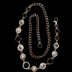 White House Black Market Jeweled Chain Belt (Gold, Black, Crystal, Pearl)